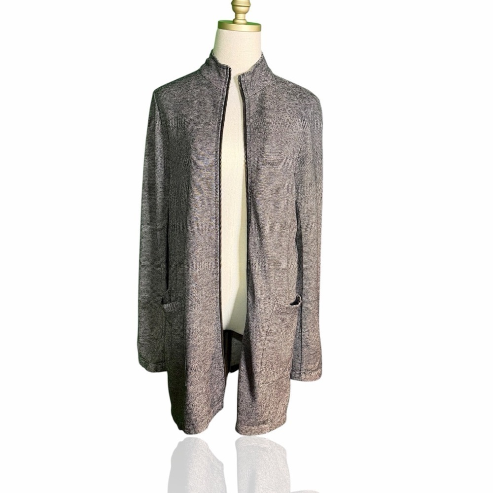 Eileen Fisher Washable Hemp & Cotton Zip-Up Knit Jacket in Gray Size Small